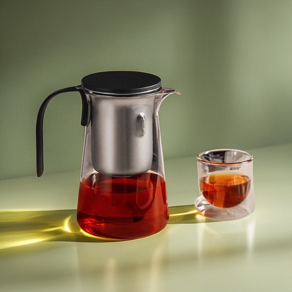 Magnetic One-Touch Tea Press Set: Water Separation Glass Teapot 【Upgraded Large Capacity】