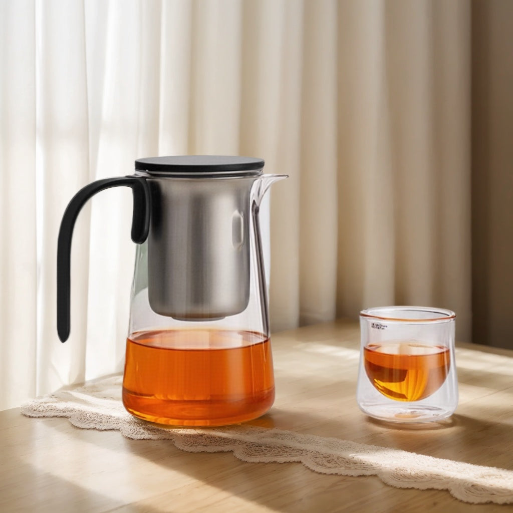 Magnetic One-Touch Tea Press Set: Water Separation Glass Teapot 【Upgraded Large Capacity】