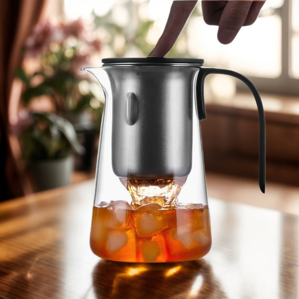 Magnetic One-Touch Tea Press Set: Water Separation Glass Teapot 【Upgraded Large Capacity】