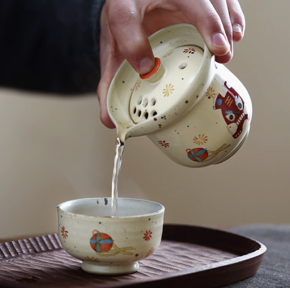 “Lucky Tiger“ Kung Fu Travel Tea Set Hand-painted Jingdezhen Teapot