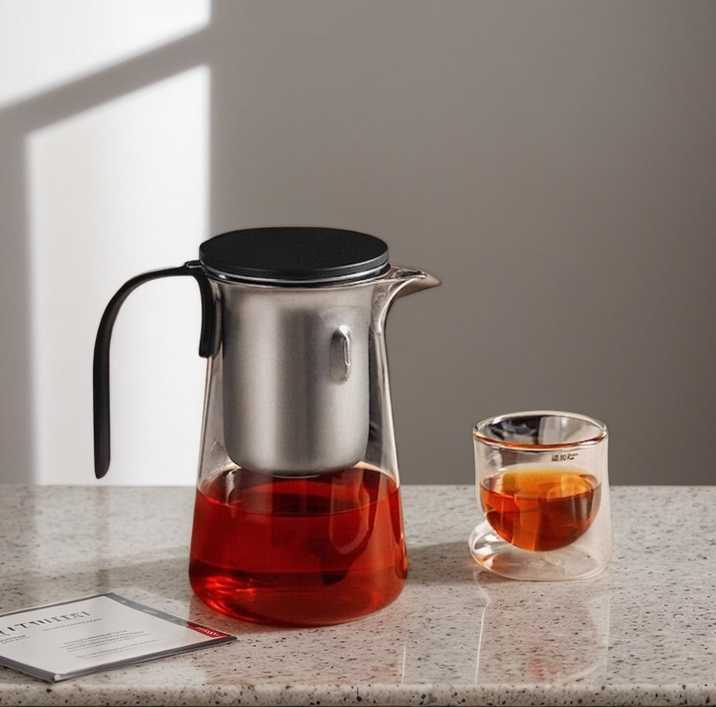 Magnetic One-Touch Tea Press Set: Water Separation Glass Teapot 【Upgraded Large Capacity】